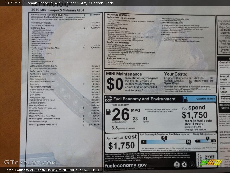 Thunder Gray / Carbon Black 2019 Mini Clubman Cooper S All4