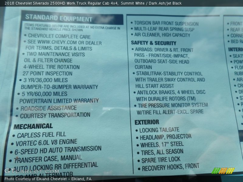 Summit White / Dark Ash/Jet Black 2018 Chevrolet Silverado 2500HD Work Truck Regular Cab 4x4