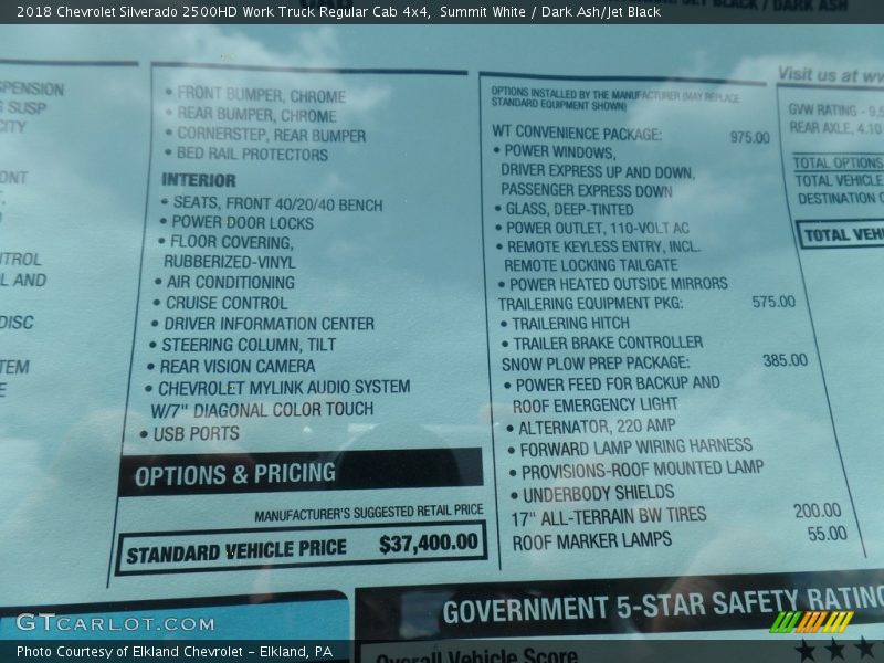 Summit White / Dark Ash/Jet Black 2018 Chevrolet Silverado 2500HD Work Truck Regular Cab 4x4