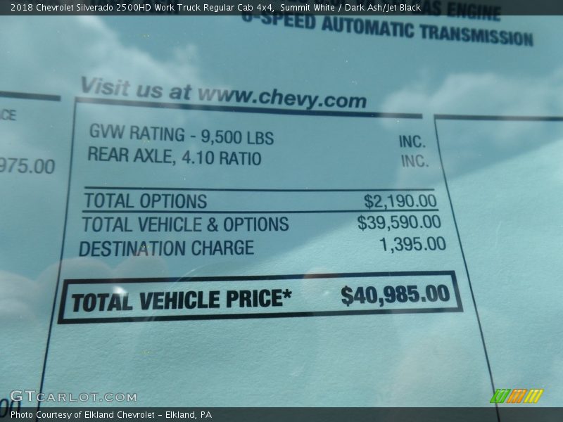 Summit White / Dark Ash/Jet Black 2018 Chevrolet Silverado 2500HD Work Truck Regular Cab 4x4