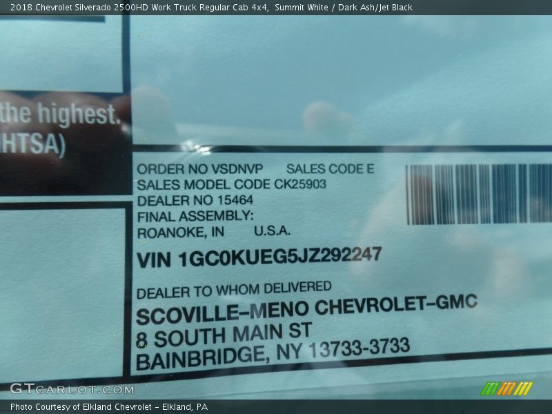 Summit White / Dark Ash/Jet Black 2018 Chevrolet Silverado 2500HD Work Truck Regular Cab 4x4