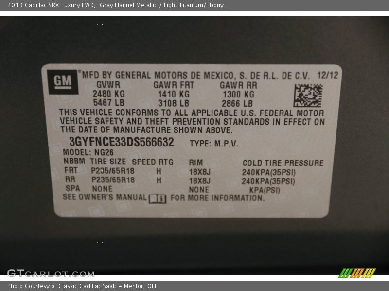 Gray Flannel Metallic / Light Titanium/Ebony 2013 Cadillac SRX Luxury FWD