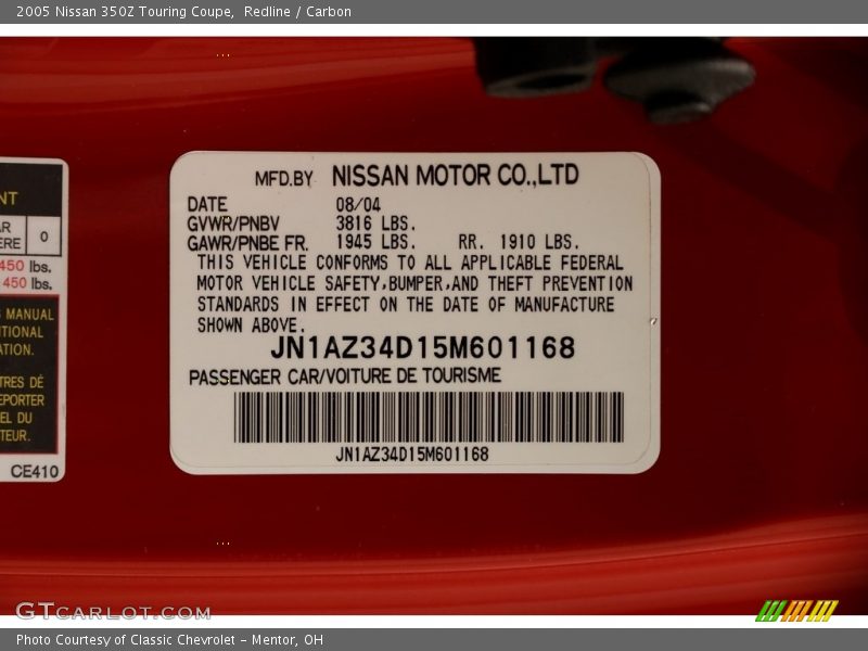 Redline / Carbon 2005 Nissan 350Z Touring Coupe