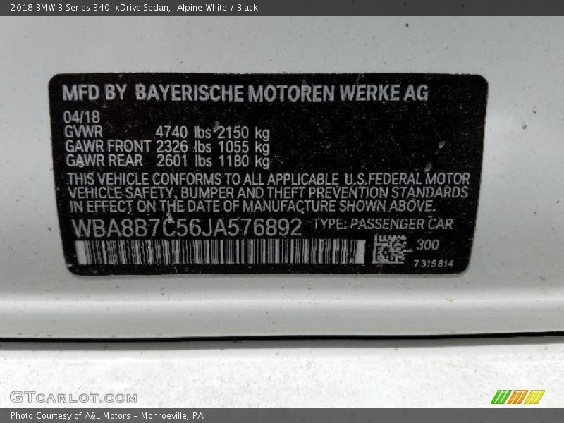 Alpine White / Black 2018 BMW 3 Series 340i xDrive Sedan