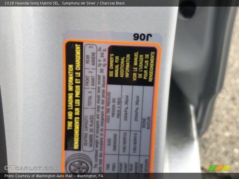 Symphony Air Silver / Charcoal Black 2018 Hyundai Ioniq Hybrid SEL