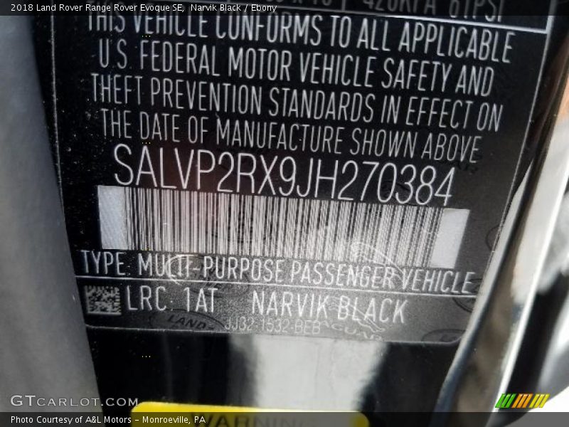 Narvik Black / Ebony 2018 Land Rover Range Rover Evoque SE