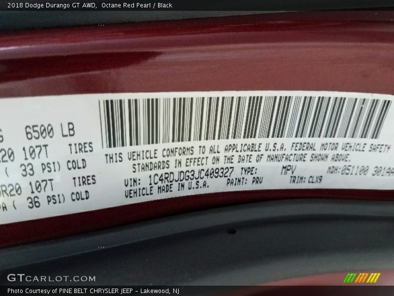 Octane Red Pearl / Black 2018 Dodge Durango GT AWD