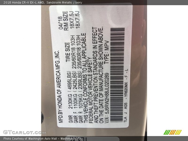 Sandstorm Metallic / Ivory 2018 Honda CR-V EX-L AWD
