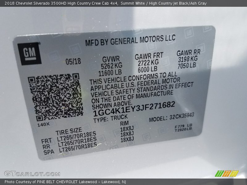 Summit White / High Country Jet Black/Ash Gray 2018 Chevrolet Silverado 3500HD High Country Crew Cab 4x4