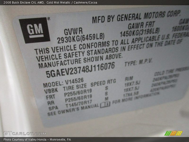 Gold Mist Metallic / Cashmere/Cocoa 2008 Buick Enclave CXL AWD