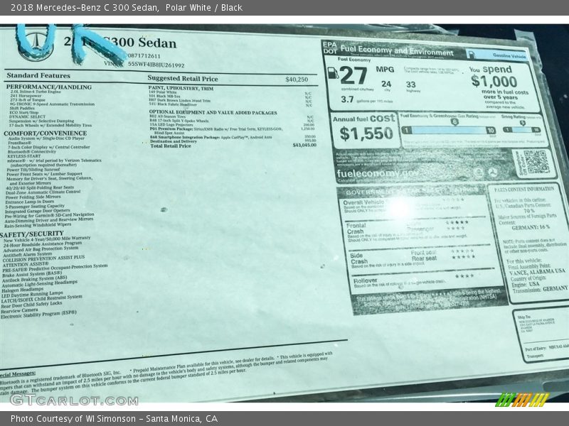 Polar White / Black 2018 Mercedes-Benz C 300 Sedan
