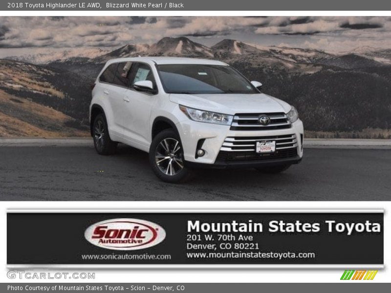 Blizzard White Pearl / Black 2018 Toyota Highlander LE AWD