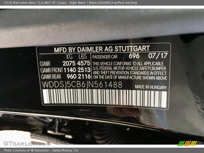 Night Black / Black/DINAMICA w/Red stitching 2018 Mercedes-Benz CLA AMG 45 Coupe