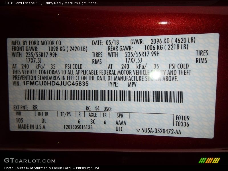 Ruby Red / Medium Light Stone 2018 Ford Escape SEL