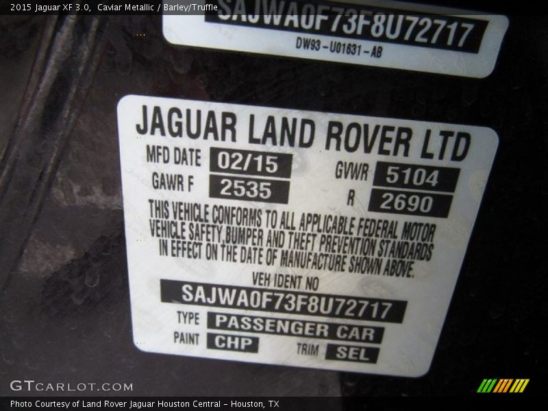 Caviar Metallic / Barley/Truffle 2015 Jaguar XF 3.0