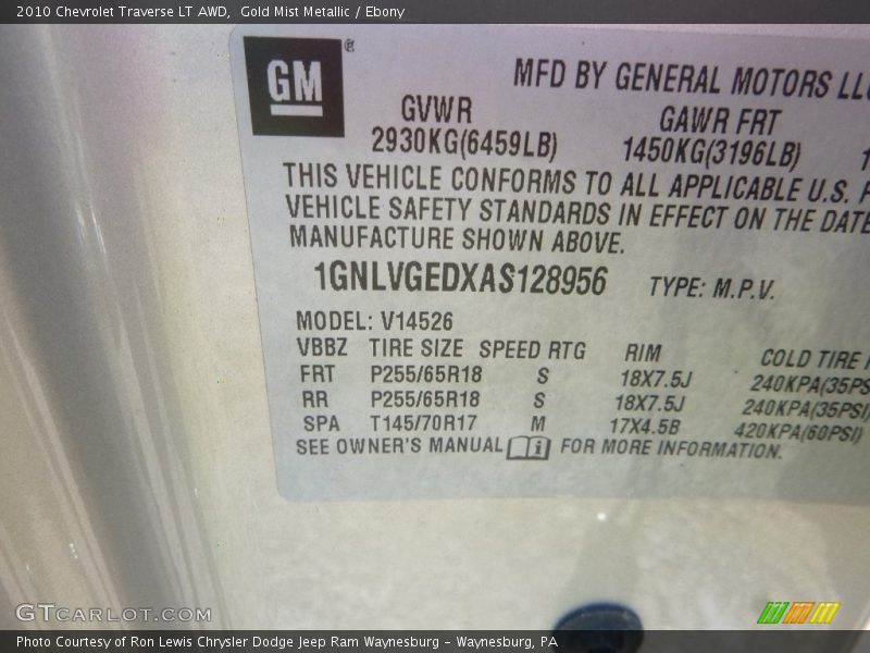 Gold Mist Metallic / Ebony 2010 Chevrolet Traverse LT AWD