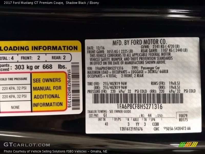 2017 Mustang GT Premium Coupe Shadow Black Color Code G1