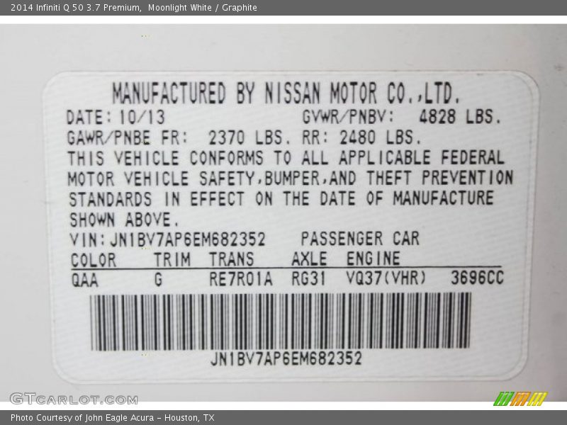 Moonlight White / Graphite 2014 Infiniti Q 50 3.7 Premium