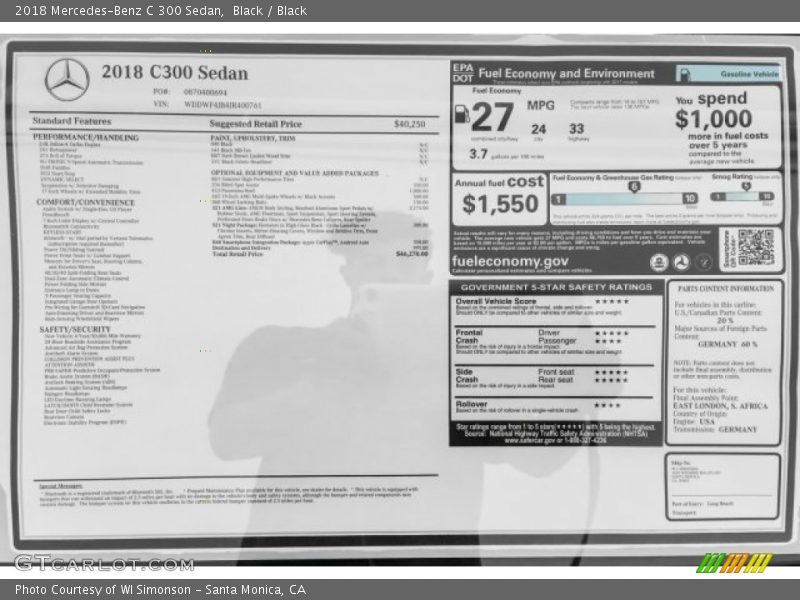 Black / Black 2018 Mercedes-Benz C 300 Sedan