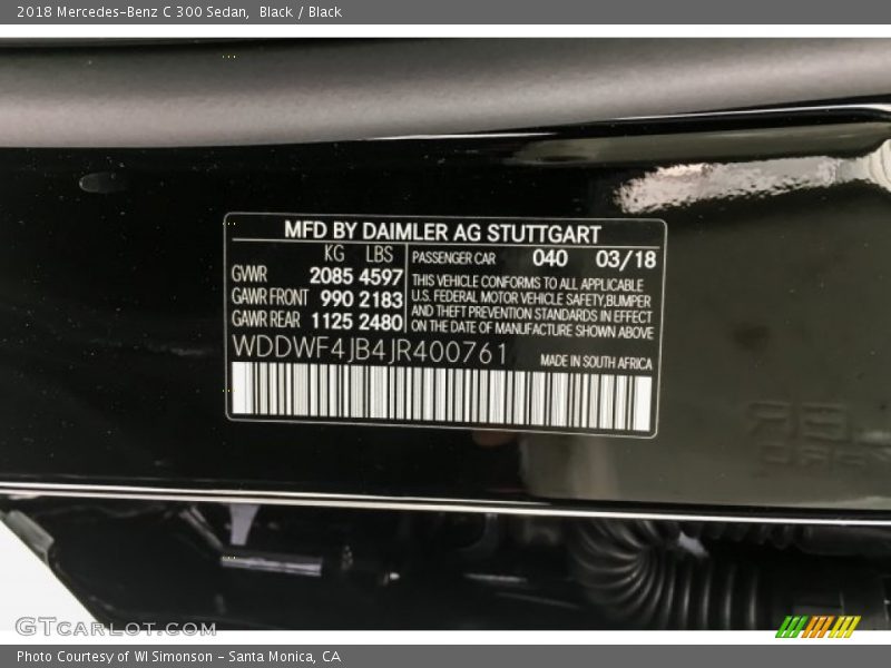 Black / Black 2018 Mercedes-Benz C 300 Sedan