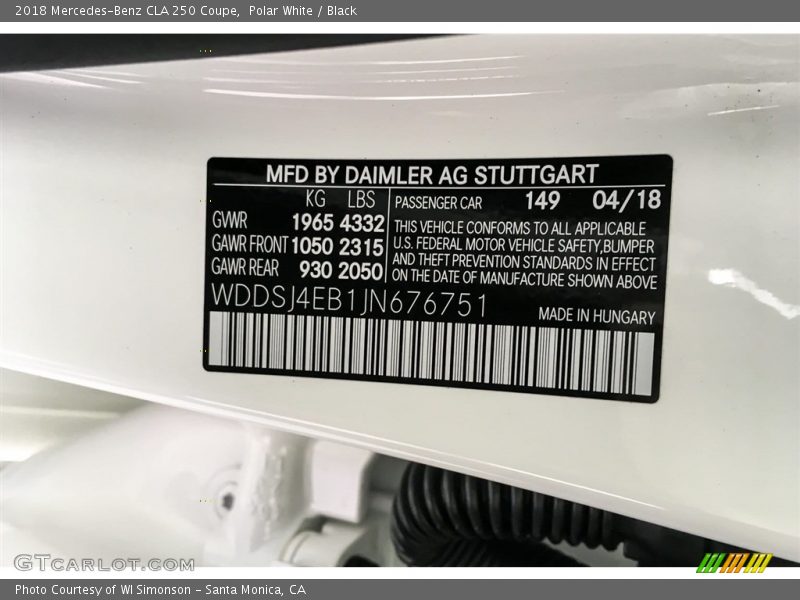 Polar White / Black 2018 Mercedes-Benz CLA 250 Coupe