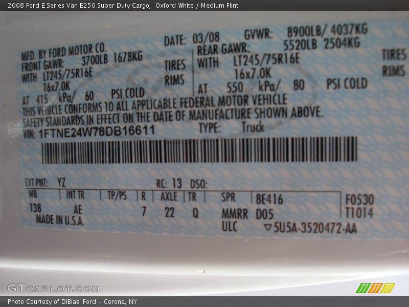 Oxford White / Medium Flint 2008 Ford E Series Van E250 Super Duty Cargo
