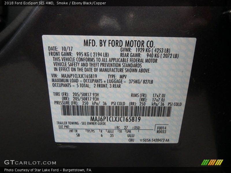 Smoke / Ebony Black/Copper 2018 Ford EcoSport SES 4WD