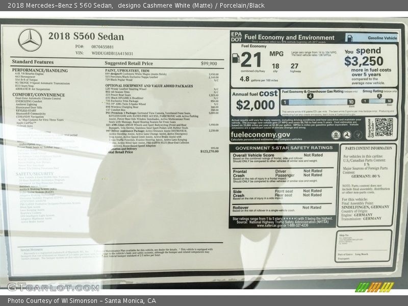 designo Cashmere White (Matte) / Porcelain/Black 2018 Mercedes-Benz S 560 Sedan