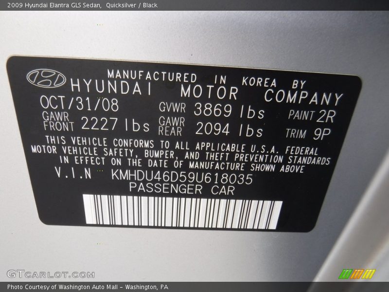 Quicksilver / Black 2009 Hyundai Elantra GLS Sedan