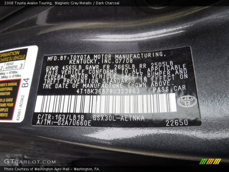 Magnetic Gray Metallic / Dark Charcoal 2008 Toyota Avalon Touring