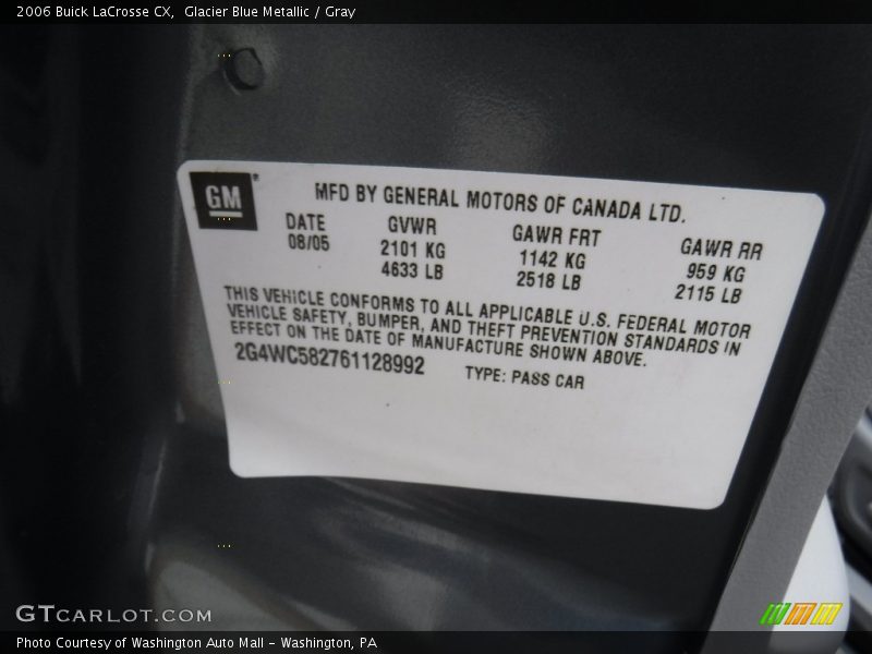 Glacier Blue Metallic / Gray 2006 Buick LaCrosse CX