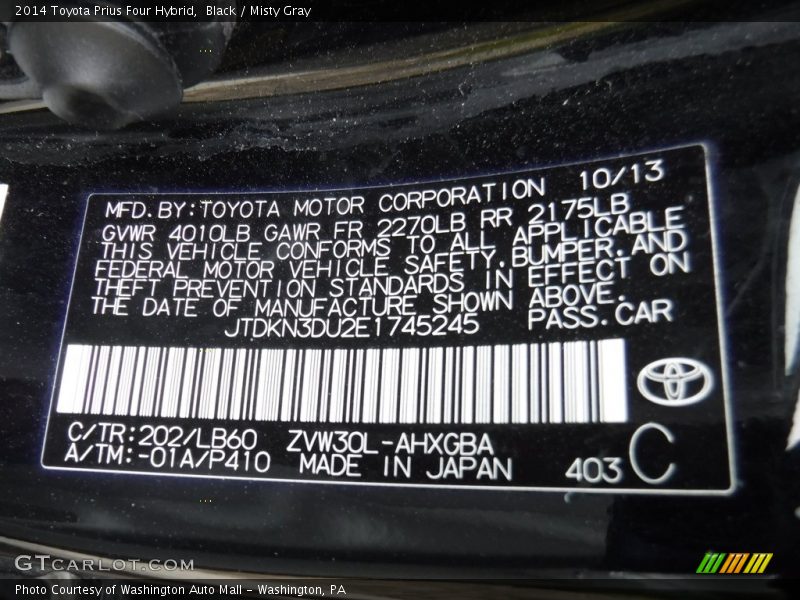 Black / Misty Gray 2014 Toyota Prius Four Hybrid