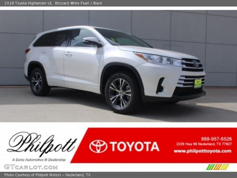 Blizzard White Pearl / Black 2018 Toyota Highlander LE