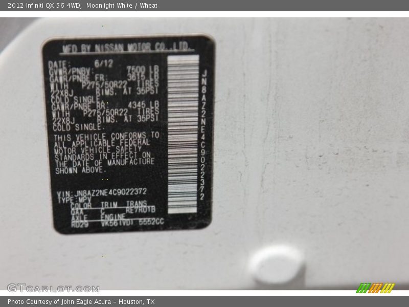 Moonlight White / Wheat 2012 Infiniti QX 56 4WD