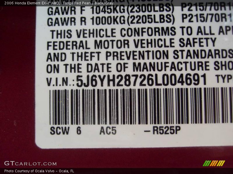 Tango Red Pearl / Black/Gray 2006 Honda Element EX-P AWD