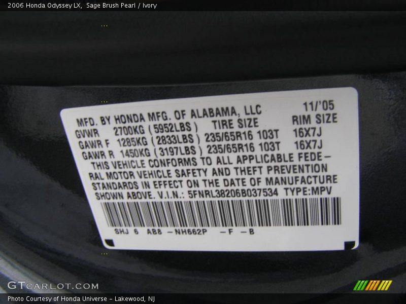 Sage Brush Pearl / Ivory 2006 Honda Odyssey LX