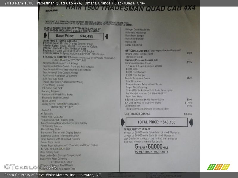 Omaha Orange / Black/Diesel Gray 2018 Ram 1500 Tradesman Quad Cab 4x4