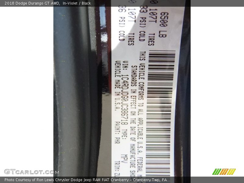 In–Violet / Black 2018 Dodge Durango GT AWD