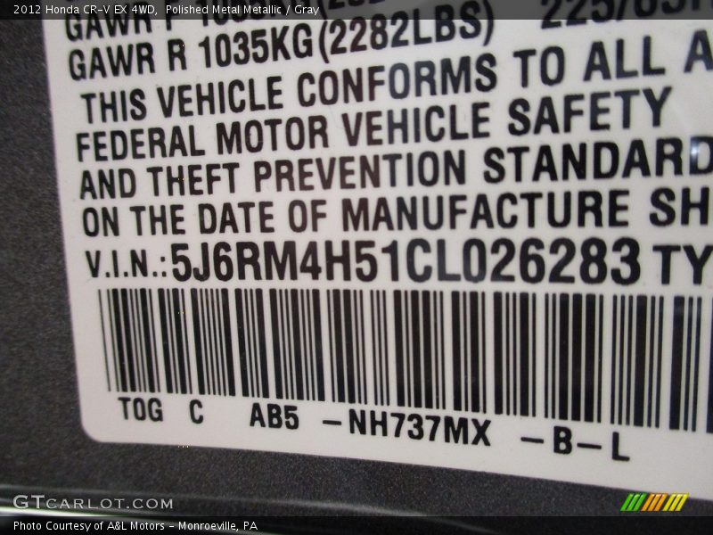 Polished Metal Metallic / Gray 2012 Honda CR-V EX 4WD