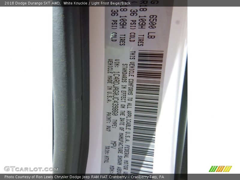 White Knuckle / Light Frost Beige/Black 2018 Dodge Durango SXT AWD