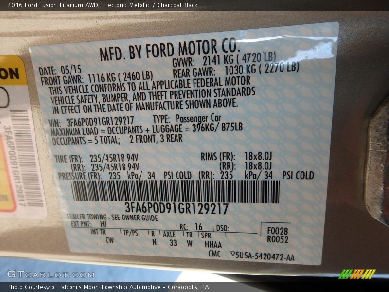 Tectonic Metallic / Charcoal Black 2016 Ford Fusion Titanium AWD