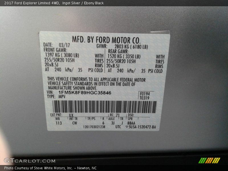 Ingot Silver / Ebony Black 2017 Ford Explorer Limited 4WD