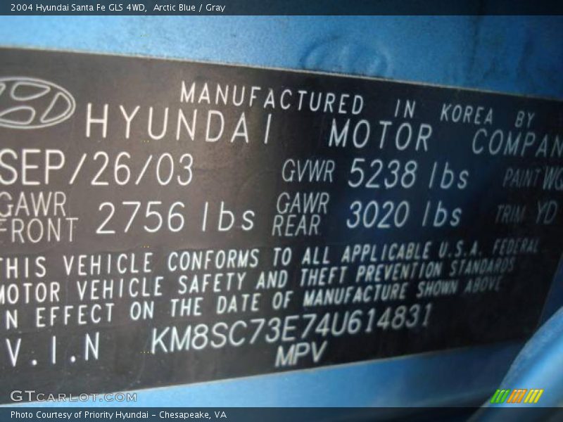 Arctic Blue / Gray 2004 Hyundai Santa Fe GLS 4WD