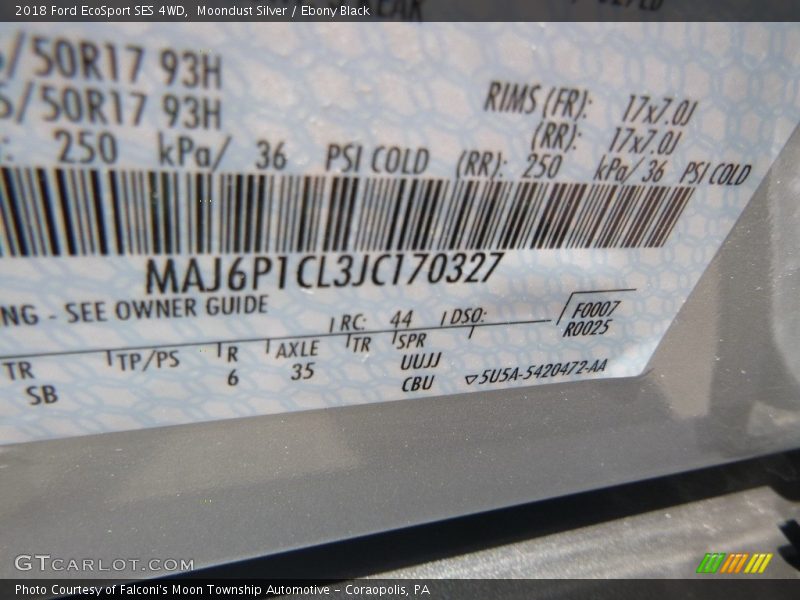 Moondust Silver / Ebony Black 2018 Ford EcoSport SES 4WD