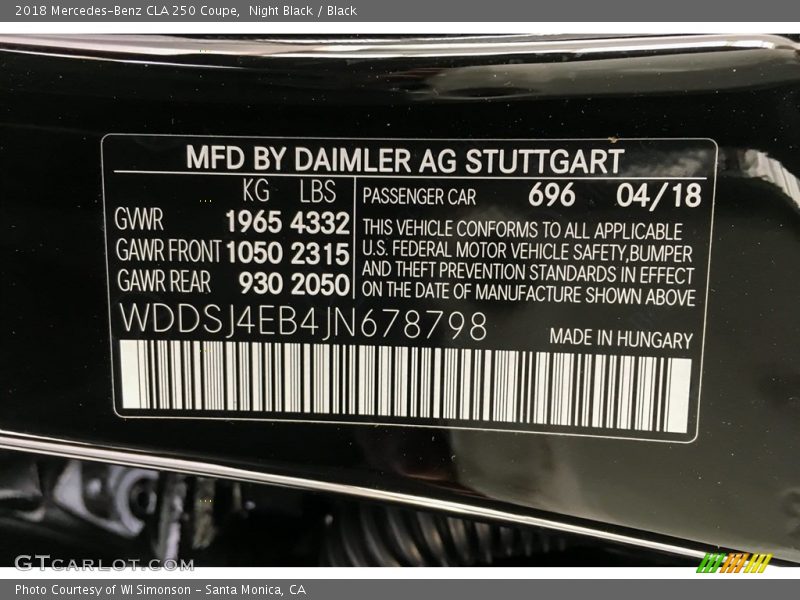 Night Black / Black 2018 Mercedes-Benz CLA 250 Coupe