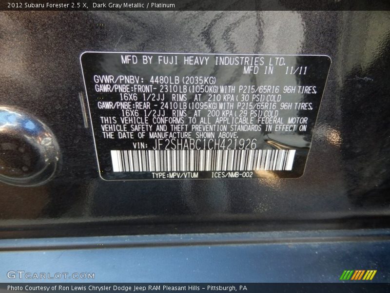 Dark Gray Metallic / Platinum 2012 Subaru Forester 2.5 X