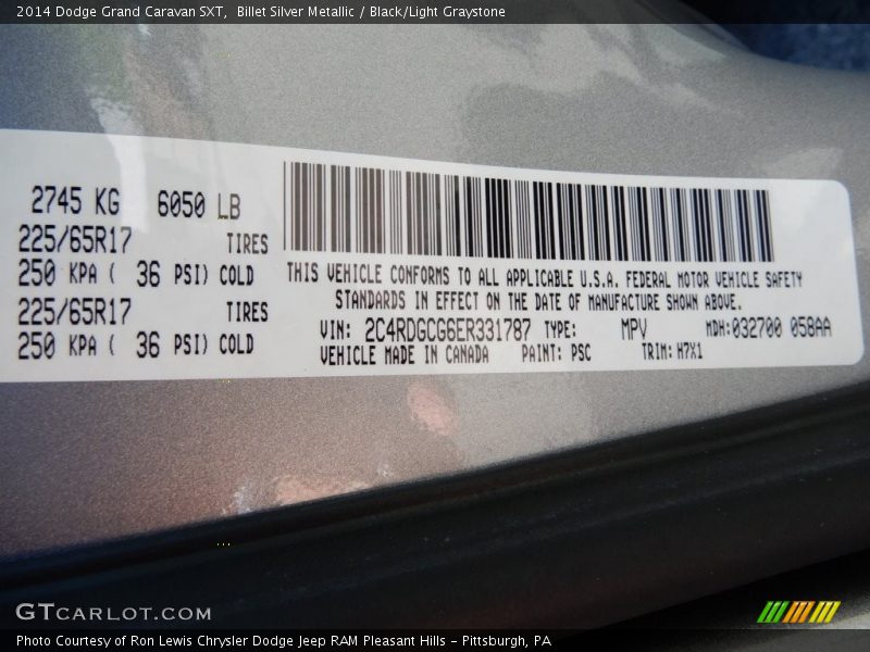 Billet Silver Metallic / Black/Light Graystone 2014 Dodge Grand Caravan SXT