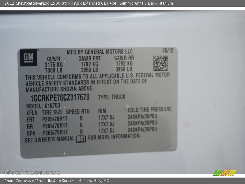 Summit White / Dark Titanium 2012 Chevrolet Silverado 1500 Work Truck Extended Cab 4x4