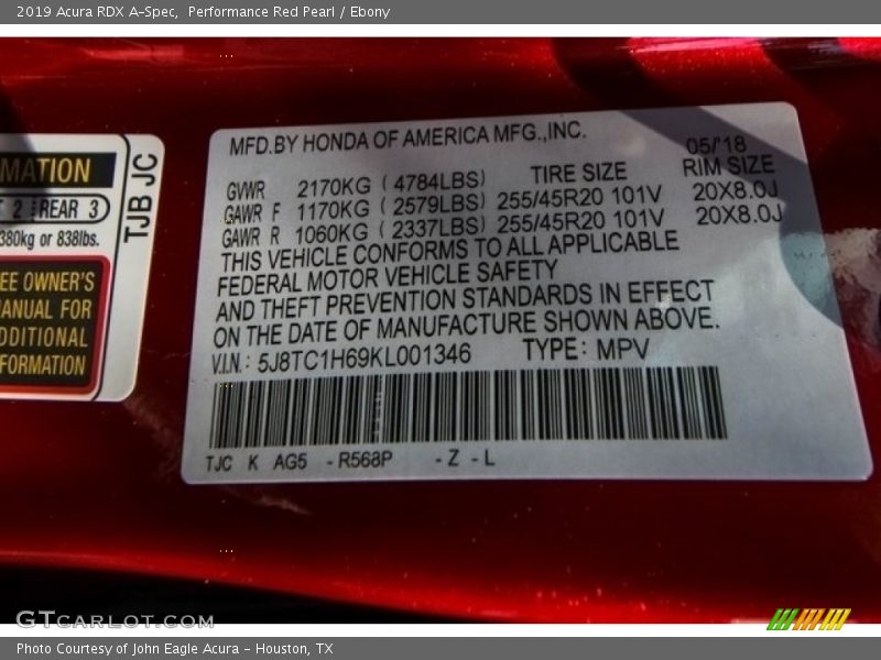 2019 RDX A-Spec Performance Red Pearl Color Code R568P
