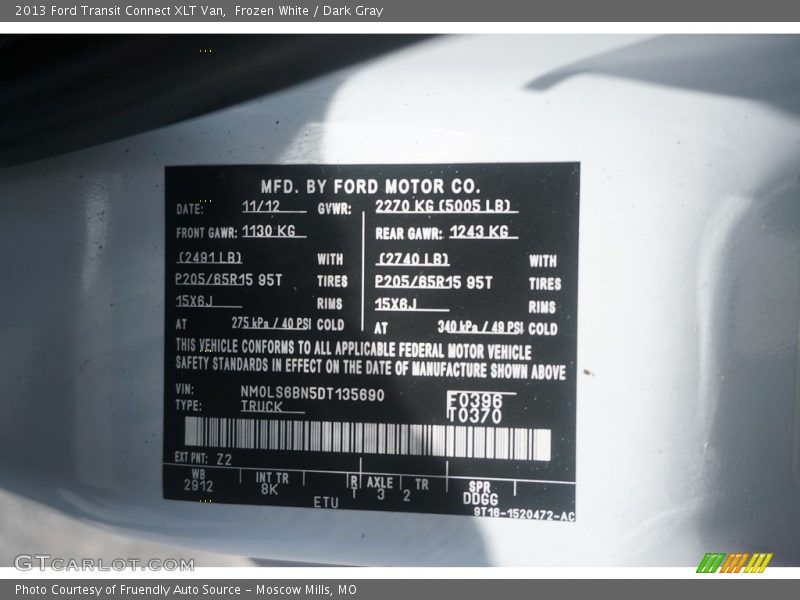 Frozen White / Dark Gray 2013 Ford Transit Connect XLT Van